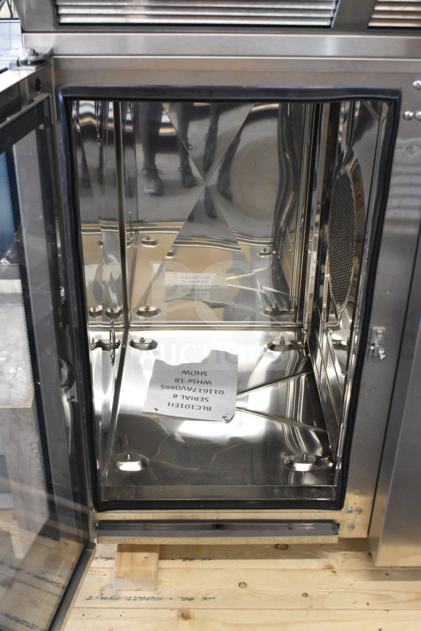 Brand new Blodgett BLCT-101 combi convection oven, commercial electric, 480V, 3-phase, visible tags inside.