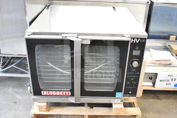 Brand new Blodgett HV100G gas convection oven with view-through doors, thermostatic controls, 60,000 BTU, on pallet.
