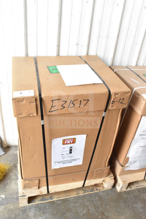 Brand new Perfect Fry SAIA-BLOD ventless deep fryer in box, scratch and dent condition. Model info labeled on box.