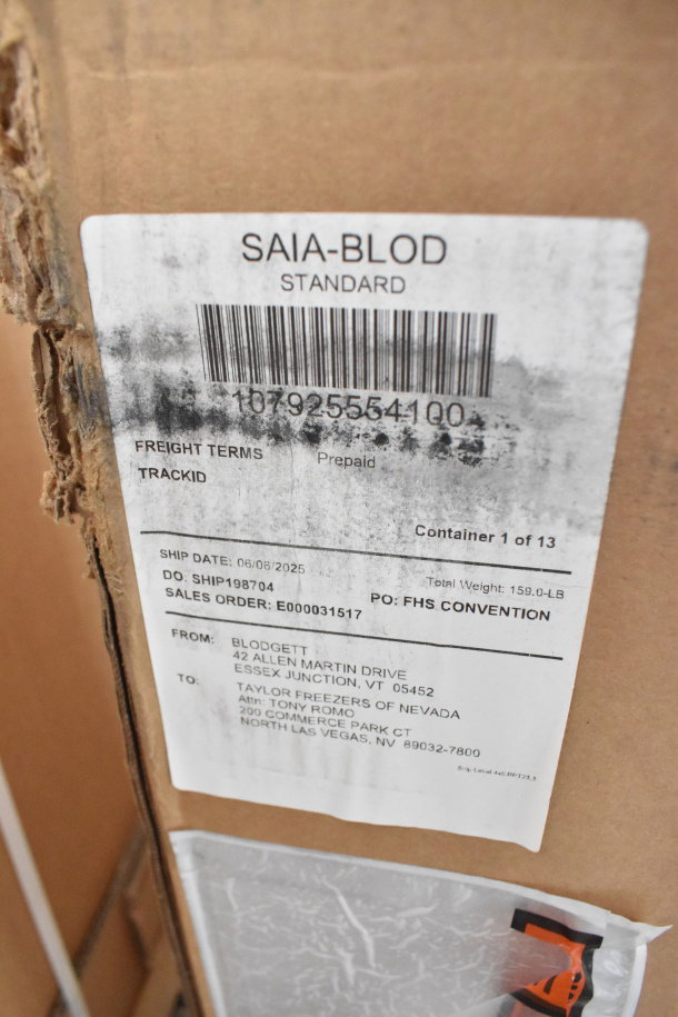 BRAND NEW SCRATCH AND DENT! Perfect Fry SAIA-BLOD Fully Automatic Ventless Deep Fryer, label with shipping info visible.