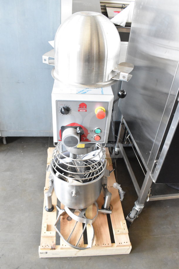 Brand new 2018 Varimixer V20A 20 Quart Dough Mixer with bowl, guard, whisk, paddle, hook, 115V, minor scratches.