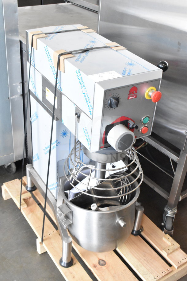 Brand new 2018 Varimixer V20A, 20-quart commercial dough mixer with bowl, guard, whisk, paddle, and hook. 115V, 1 phase.