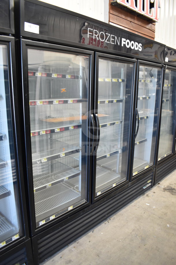 2018 True GDM-72F-HC 3 Door Commercial Freezer Merchandiser, glass doors, black exterior, excellent condition.
