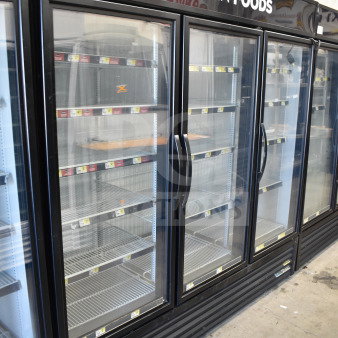 2018 True GDM-72F-HC 3 Door Commercial Freezer Merchandiser, glass doors, black exterior, excellent condition.