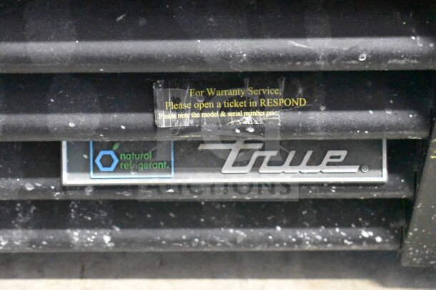 2018 True GDM-72-HC Commercial Cooler; warranty and natural refrigerant labels visible.