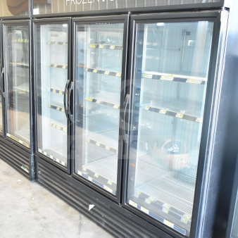 2018 True GDM-72F-HC commercial 3-door reach-in freezer merchandiser, black, glass doors, 115/208-230V, 1 phase.