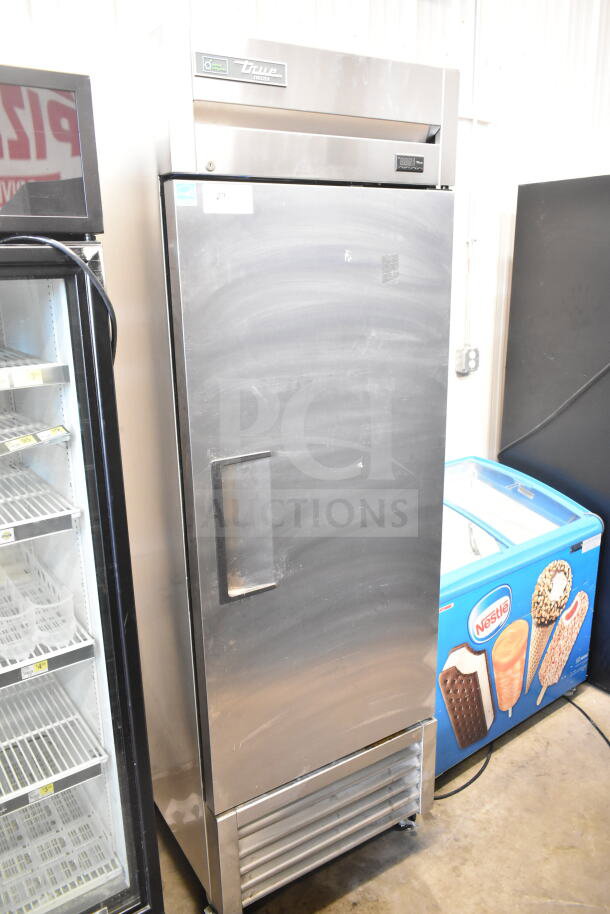2019 True T-23F-HC commercial reach-in freezer, stainless steel, 115 volts, 1 phase, single door, visible brand label.