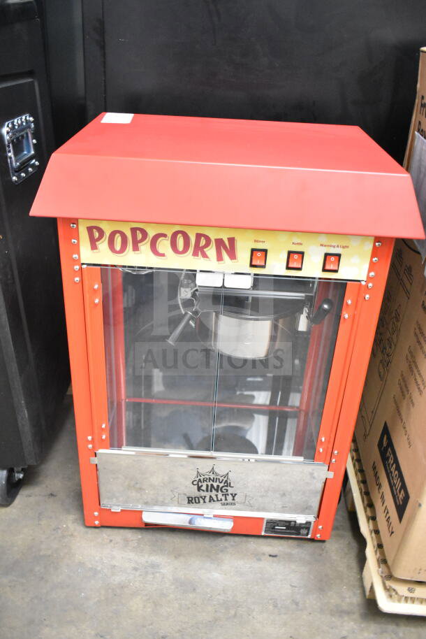 BRAND NEW Carnival King PM30R Royalty Series 8 oz. red popcorn machine, scratch and dent, 120V, 1 phase, commercial use.