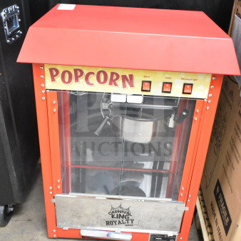 BRAND NEW SCRATCH AND DENT! Carnival King PM30R Royalty Series 8 oz. Red Commercial Popcorn Machine / Popper. 120 Volts, 1 Phase.