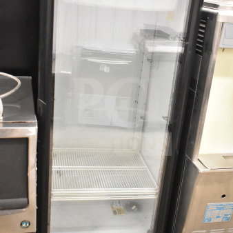 Imbera VR12 Commercial Single Door Reach In Cooler, black, 115 volts, 1 phase, glass door, interior shelf, good condition.
