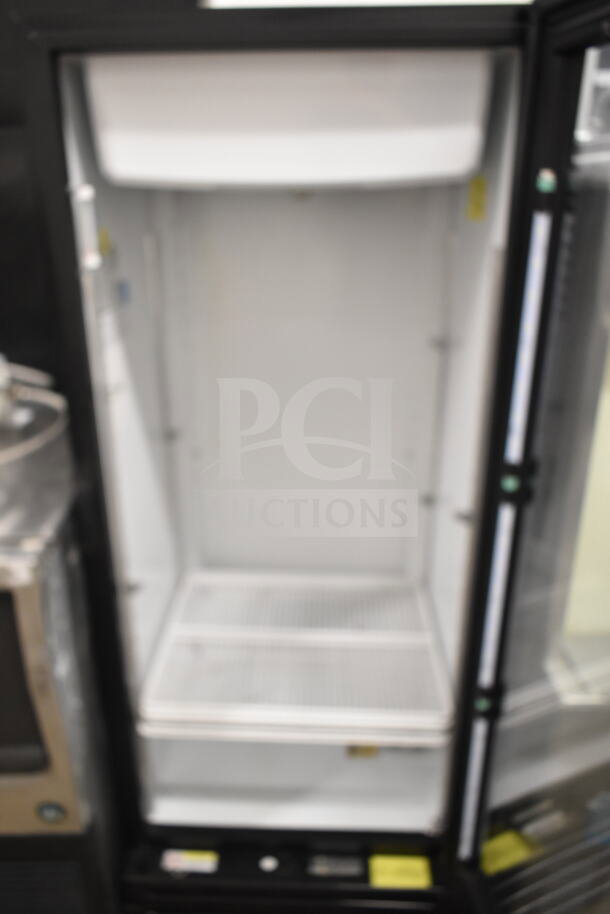 Imbera VR12 Commercial Single Door Reach In Cooler Merchandiser, 115V, white interior, black frame, excellent condition.
