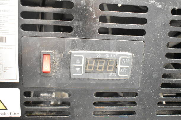 Emperor's Select 478CSD53HC sushi display case control panel with temperature settings and power switch visible.