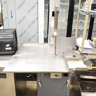 Biro 33 Commercial Floor Meat Saw, stainless steel table, sturdy base, visible blade, used condition, ideal for large operations.