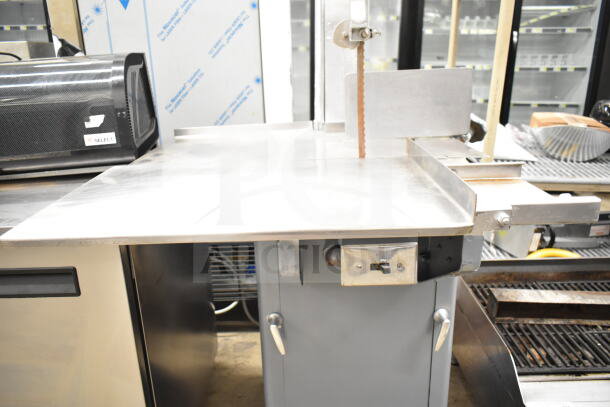 Biro 33 Commercial Floor Meat Saw, stainless steel, good condition, visible blade and controls, industrial use.