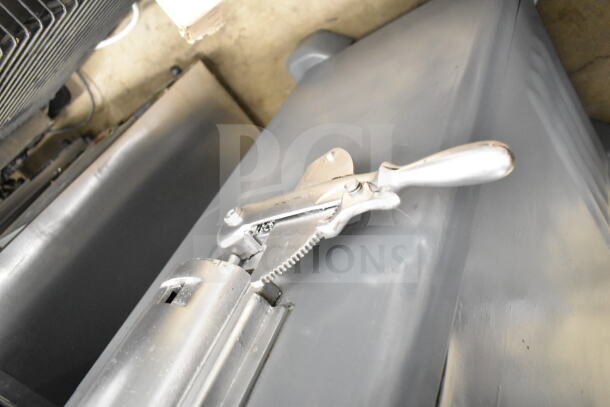 Biro 33 Commercial Floor Meat Saw, metallic finish, visible lever and gear mechanism, good condition.