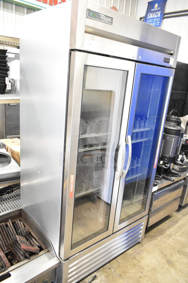 2022 True T-35G-HC 2 Door Reach-In Cooler, stainless steel, glass doors, 115V, 1 phase, excellent condition.