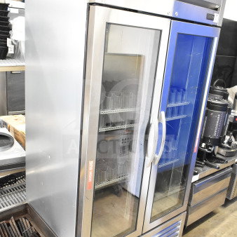 2022 True T-35G-HC 2 Door Reach-In Cooler, stainless steel, glass doors, 115V, 1 phase, excellent condition.