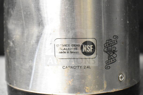 Service Ideas Air Pot, model ECALS22SS, stainless steel, 2.4L capacity, NSF certified, made in Taiwan.