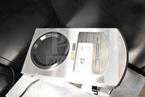 Avantco C10 Commercial Coffee Machine, stainless steel, 120V, 1 Phase, caution label visible, countertop view.