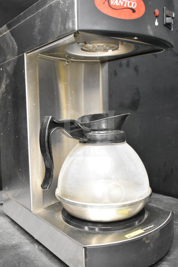 Avantco C10 Commercial Coffee Machine, countertop model. Features 120 volts, 1-phase operation. Stainless steel, minor wear.
