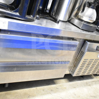 Continental Commercial 2 Drawer Chef Base, stainless steel, on casters. 115 volts, 1 phase. Model label visible.