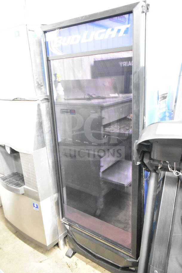 Criotec CVZ-19 MRI commercial reach-in cooler, single door, glass front, Bud Light branding, 115 volts, 1 phase.
