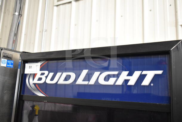Criotec CVZ-19 MRI commercial cooler with Bud Light signage, single door, 115V, 1 phase; model number visible.