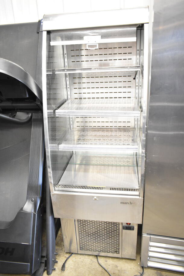 Marchia MDS250 Commercial Open Merchandiser, stainless steel, with shelves, 115V, clean condition, front vent base.