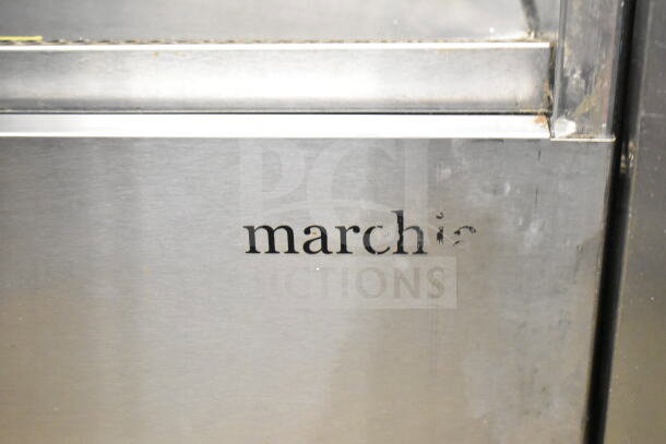 Marchia MDS250 Commercial Open Grab N Go Merchandiser, 115 Volts, 1 Phase, with visible Marchia logo on stainless steel.