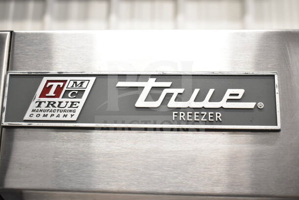 2016 True T-49F 2 Door Freezer, commercial use, stainless steel, 115V, 1 phase, True logo plate shown.
