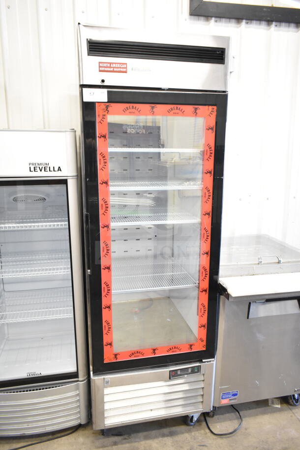 2017 North American A1GDF-GR Single Door Reach-In Freezer Merchandiser, 115V, 1 Phase. Glass door, labeled "Fireball."