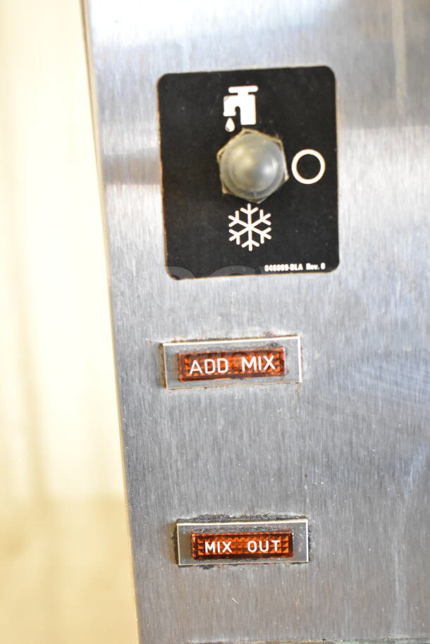 Taylor 383-27 frozen beverage machine, single flavor, countertop, stainless steel, 208-230V, 1 phase, "Add Mix" and "Mix Out" indicators.