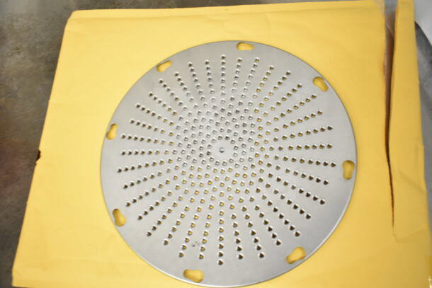 Grater blade with perforated design, metal finish, brand new condition. Part of a scratch and dent auction set.