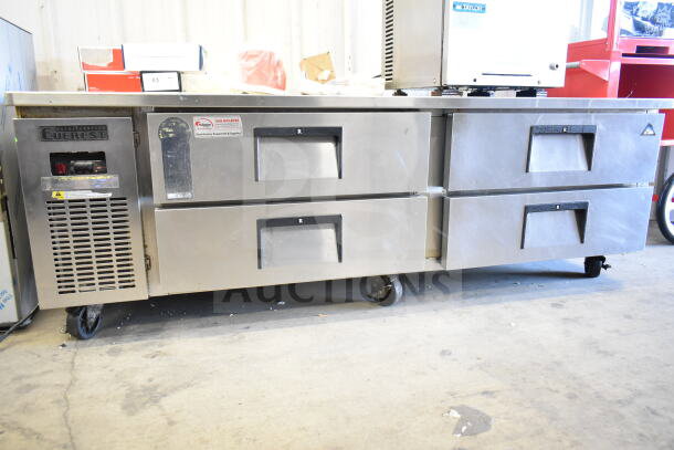 Everest Commercial 4 Drawer Chef Base on Casters, stainless steel, 115V, 1 Phase, with branding and service labels visible.