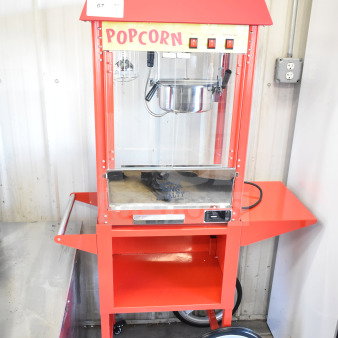 Carnival King 382PM30R Royalty Series 8 oz. red popcorn machine on stand, features switches and Royalty Series label, 120V.