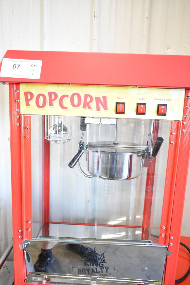 Carnival King 382PM30R Royalty Series 8 oz. red popcorn machine on stand, commercial grade, excellent condition, 120V.