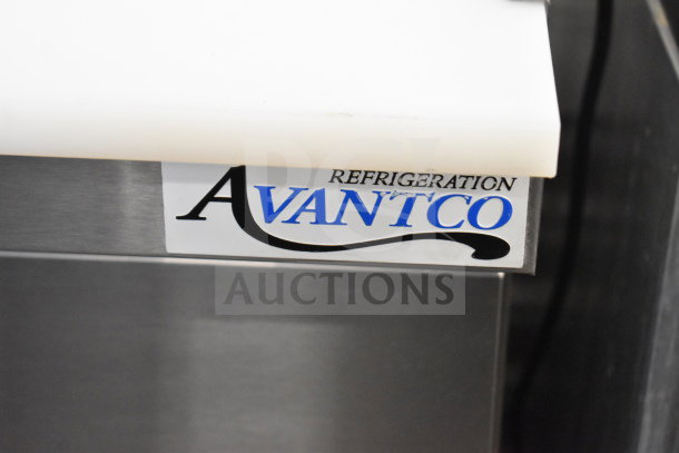 Avantco 178SSPT48MHC sandwich salad prep table with visible logo and sturdy steel construction.
