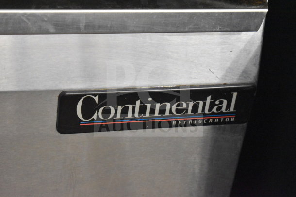 Continental SW36-10 prep table label. Stainless steel finish. 115V, 1 phase. Logo and model designation visible.