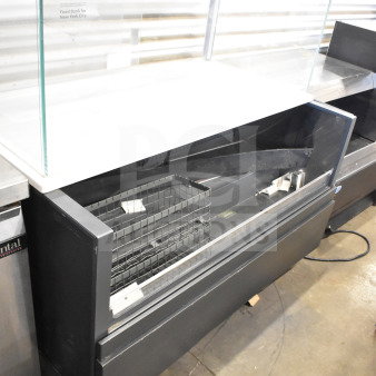 Commercial Horizontal Grab N Go Merchandiser with top dry display case. Features glass top, wire baskets, and sturdy build.