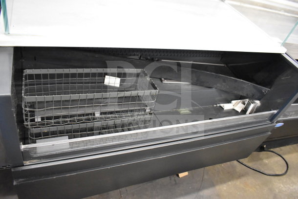 Commercial Grab N Go Merchandiser with top dry display, black finish, wire racks, suitable for food businesses.