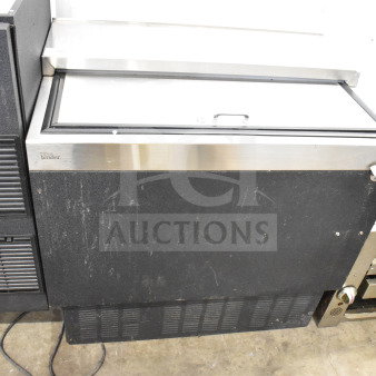 Glastender ST36-B 36" shallow well beer bottle cooler; black exterior, stainless top; 120V, 1 phase; visible wear.
