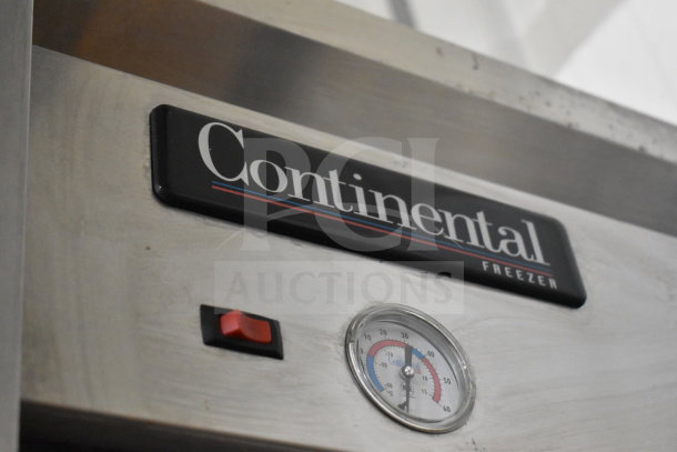Continental 1FSE commercial freezer, single door, stainless steel, temperature gauge, 115V, 1 phase.