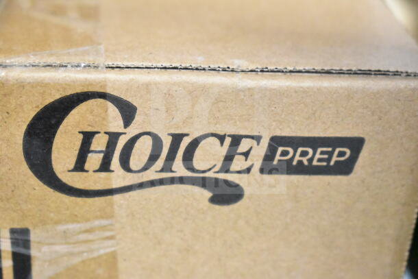 "Choice Prep box for stainless steel rotary food mill, 2 Qt. capacity, 3 sieves, brand new, scratch and dent condition."
