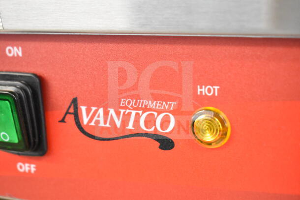 Brand new Avantco 177PG400S commercial dual panini grill, smooth plates, 19 5/8" x 9 1/8" cooking area, 120V, 1 phase.