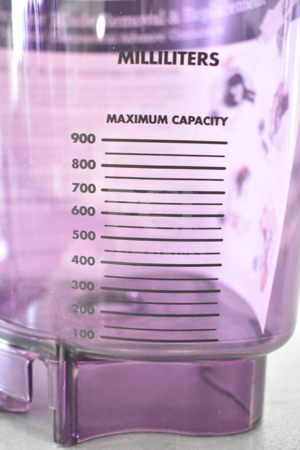Purple Vitamix 60047 32 oz. Tritan™ Blender Jar, new with scratch/dent. Milliliter markings, fits Vitamix blenders.