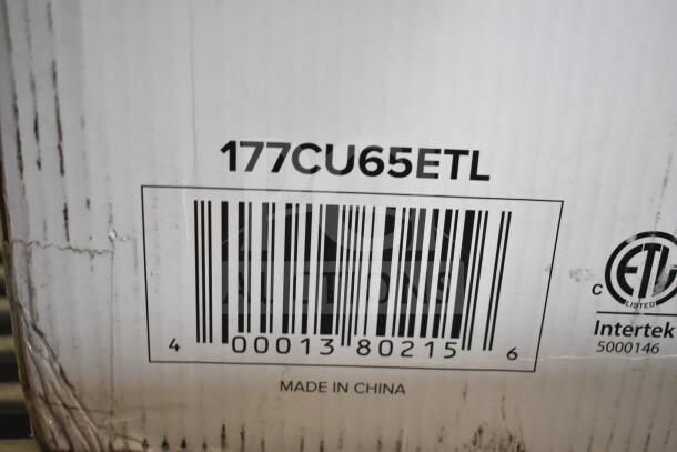 "Avantco 177CU65ETL 65 Cup Coffee Urn box showing barcode, ETL certification, and 'Made in China' label."