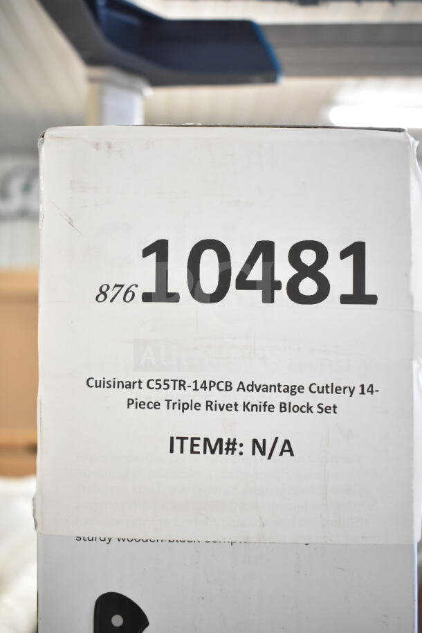 Brand new Cuisinart C55TR-14PCB Advantage 14-piece triple rivet knife block set with minor box dents, item number not available.