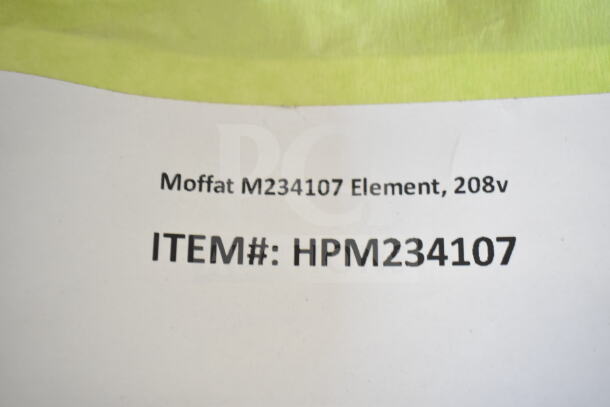 Moffat M234107 Element, 208v with item number HPM234107, shown on a printed label.