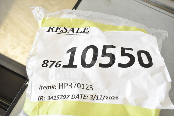 Sealed package labeled "RESALE" with large number "10550". Marked Item#: HP370123, IR: 3415297, Date: 3/11/2026.