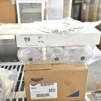 Brand new items on shelf: Zumex 07902 shredder disc, Lincoln CK11010005780 control board, Aviva soap dispenser, Vollrath pusher head.